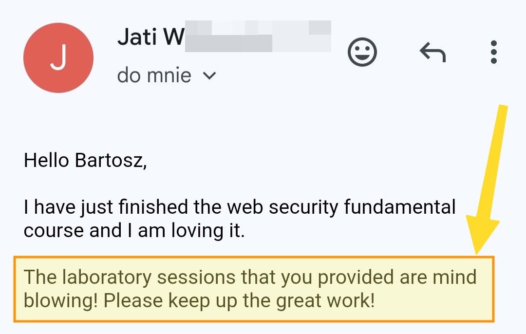 Developer reaction message screenshot 2
